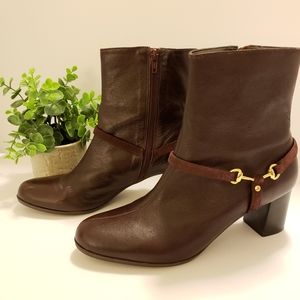Talbots Red/Brown Leather Booties, gold accents